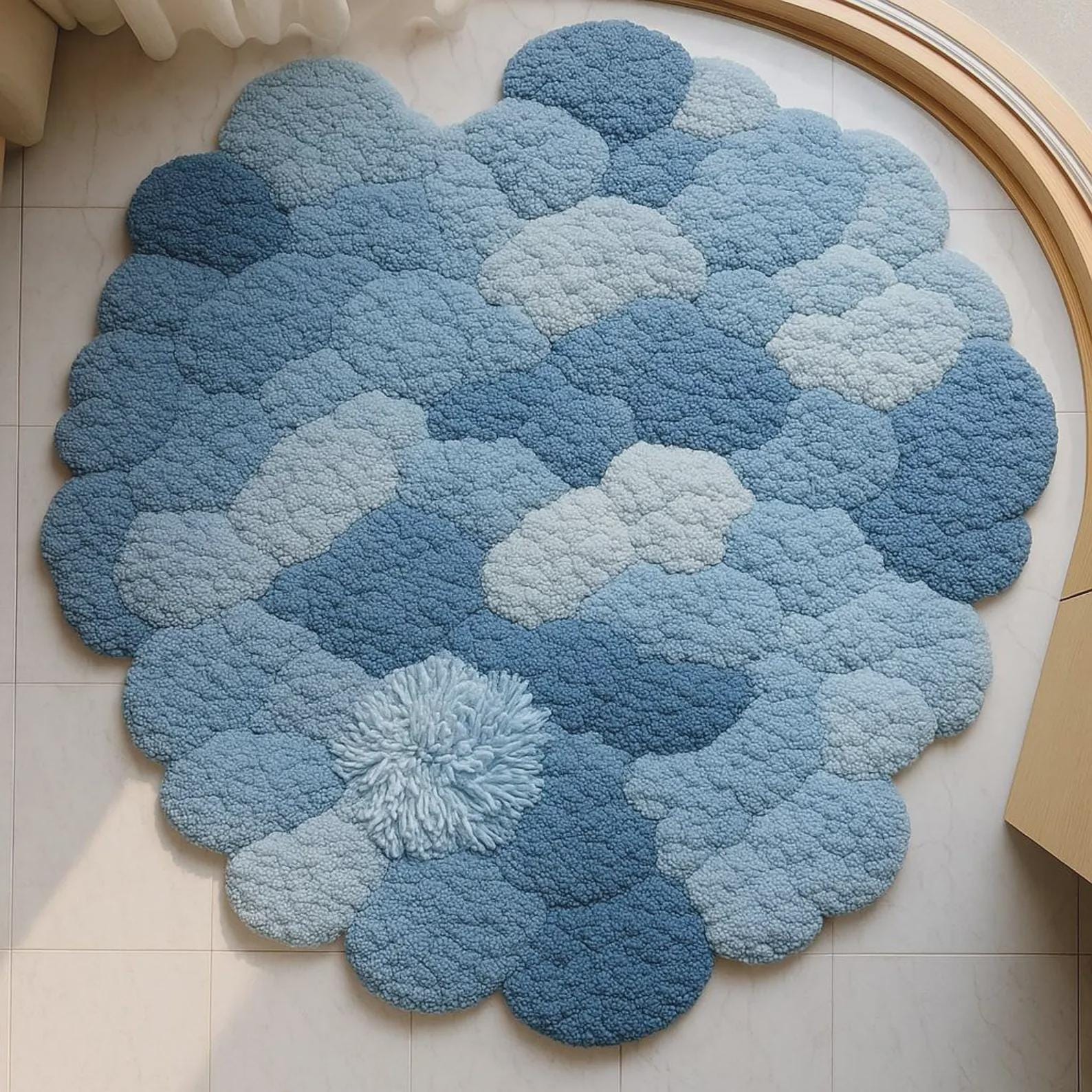 Blue Cloud Moss Rug, Fluffy Handmade Wool Felt Carpet, 3D Bubble Floor Mat, Cozy Bedroom Rug, Soft Home Decor