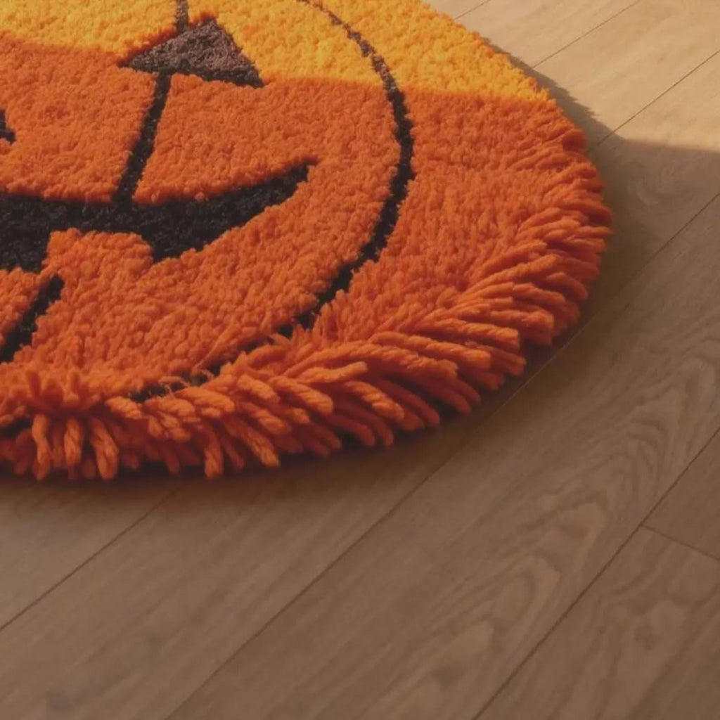 Hand Tufted Pumpkin Rug, Halloween Round Rug, Fall Decor Area Rug, Cozy Autumn Home Decor