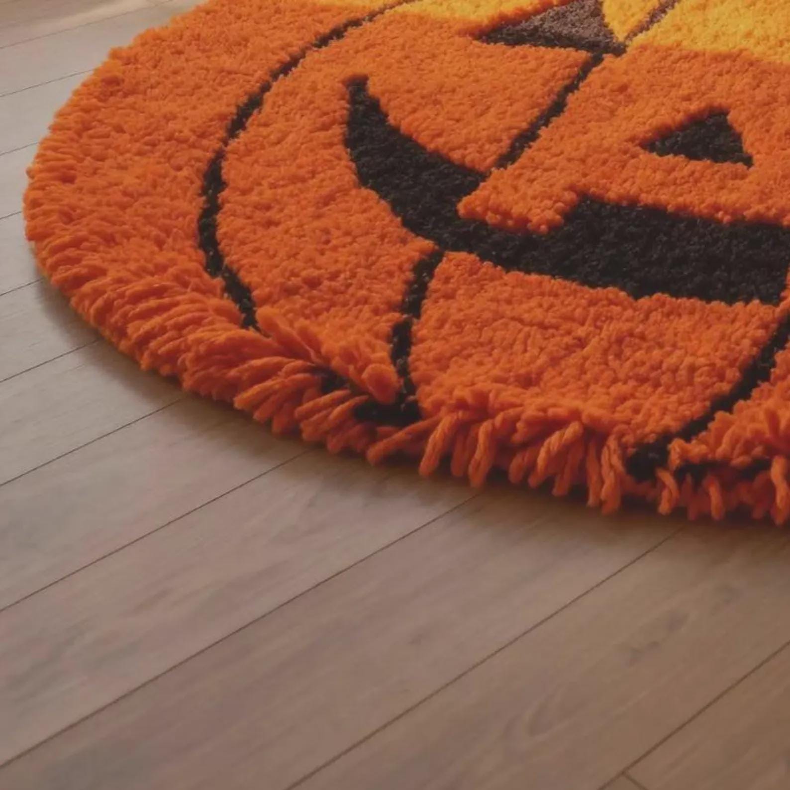 Hand Tufted Pumpkin Rug, Halloween Round Rug, Fall Decor Area Rug, Cozy Autumn Home Decor