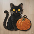 Hand Tufted Black Cat Pumpkin Rug, Halloween Cat Area Rug, Fall Decor Rug, Cute Spooky Home Decor