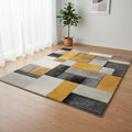 Geometric Abstract Hand Tufted Rug | Modern Block Pattern Area Rug | Mustard Yellow & Grey Contemporary Carpet | Handmade Floor Rug
