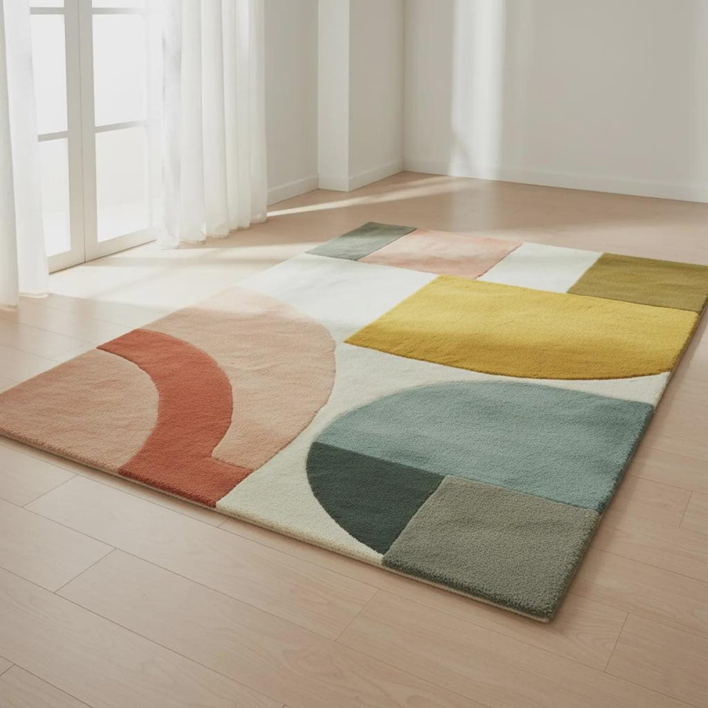 Geometric Abstract Hand Tufted Rug | Modern Block Pattern Area Rug | Contemporary Carpet | Handmade Floor Rug