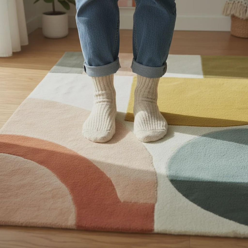 Geometric Abstract Hand Tufted Rug | Modern Block Pattern Area Rug | Contemporary Carpet | Handmade Floor Rug