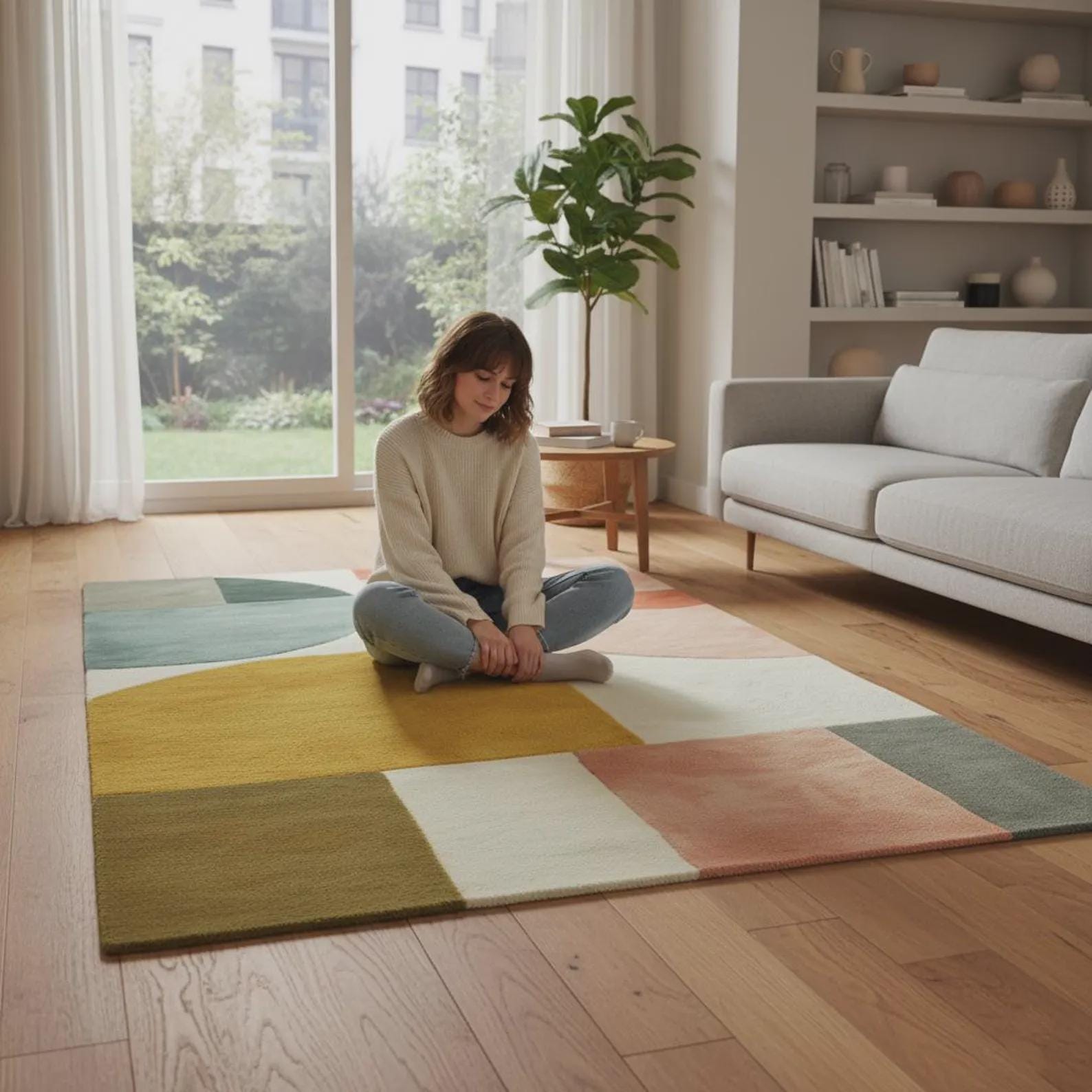 Geometric Abstract Hand Tufted Rug | Modern Block Pattern Area Rug | Contemporary Carpet | Handmade Floor Rug
