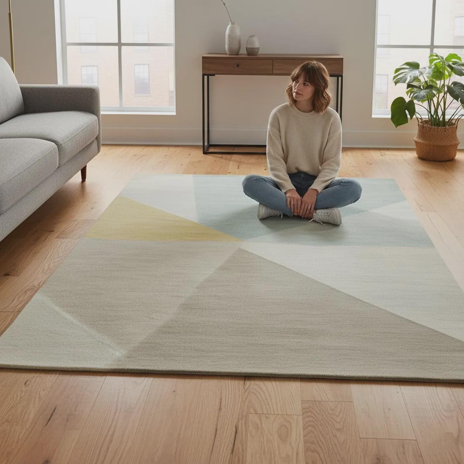 Abstract Geometric Hand Tufted Rug | Modern Block Pattern Area Rug | Contemporary Carpet | Handmade Floor Rug