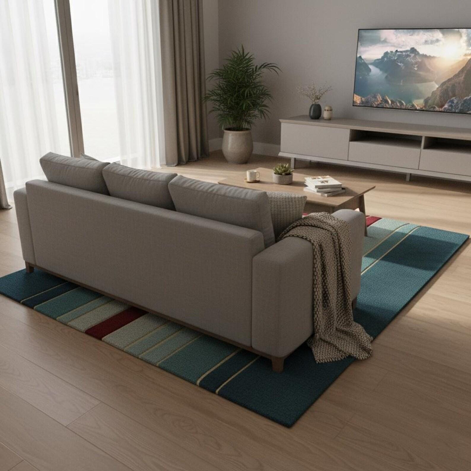 Hand Tufted Modern Area Rug | Multicolor Striped Carpet for Living Room | Soft Wool-Blend Floor Rug | Contemporary Home Decor