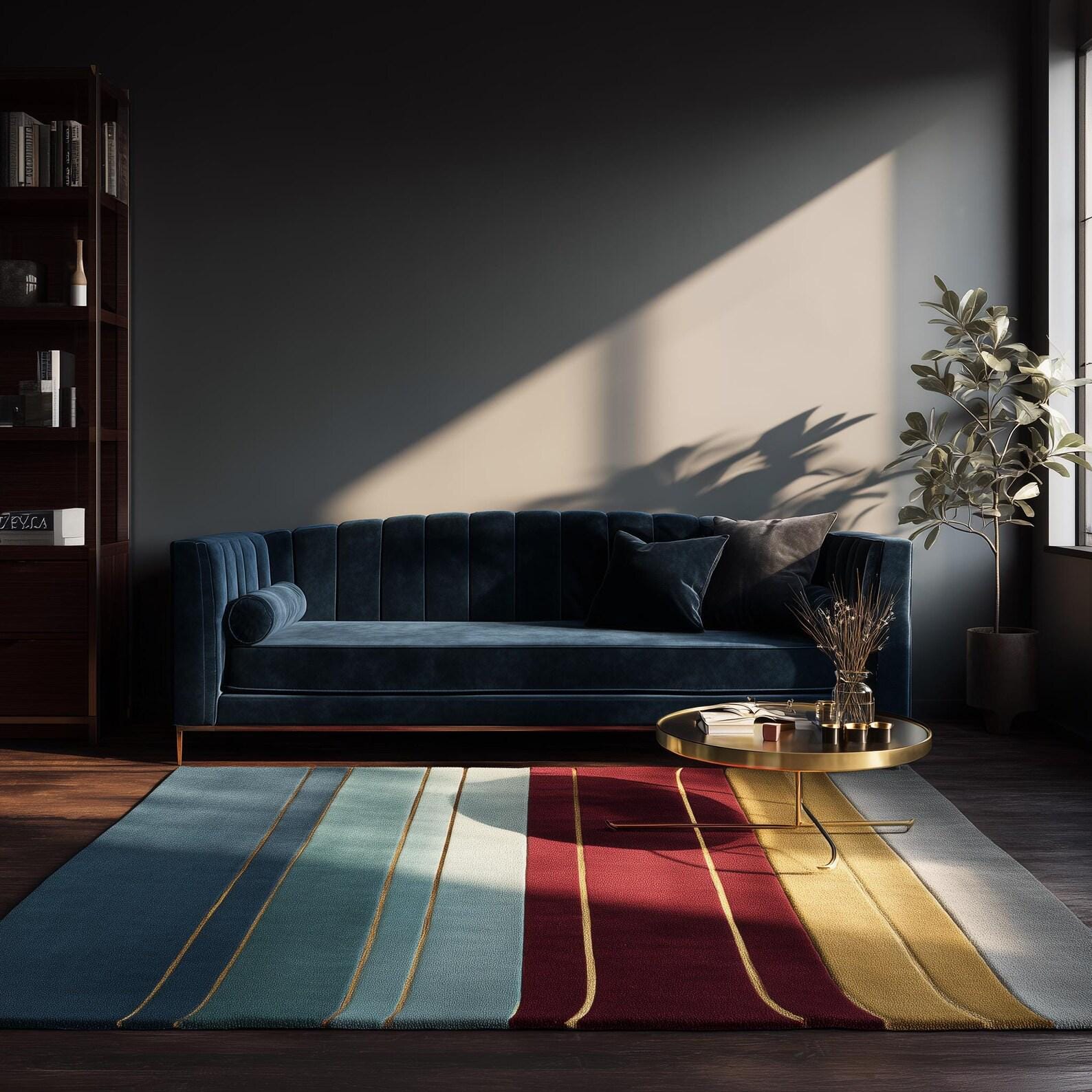 Hand Tufted Modern Area Rug | Multicolor Striped Carpet for Living Room | Soft Wool-Blend Floor Rug | Contemporary Home Decor
