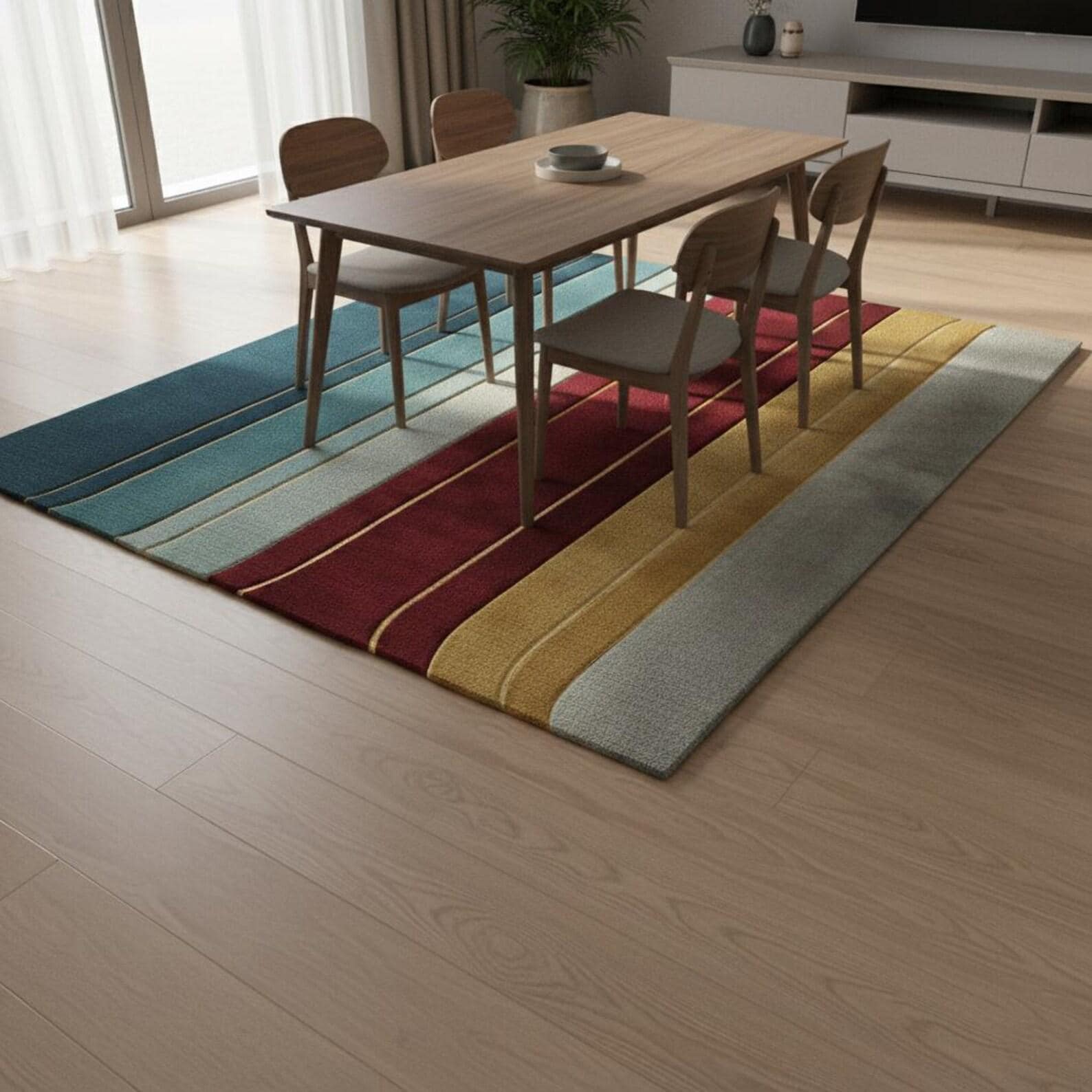 Hand Tufted Modern Area Rug | Multicolor Striped Carpet for Living Room | Soft Wool-Blend Floor Rug | Contemporary Home Decor
