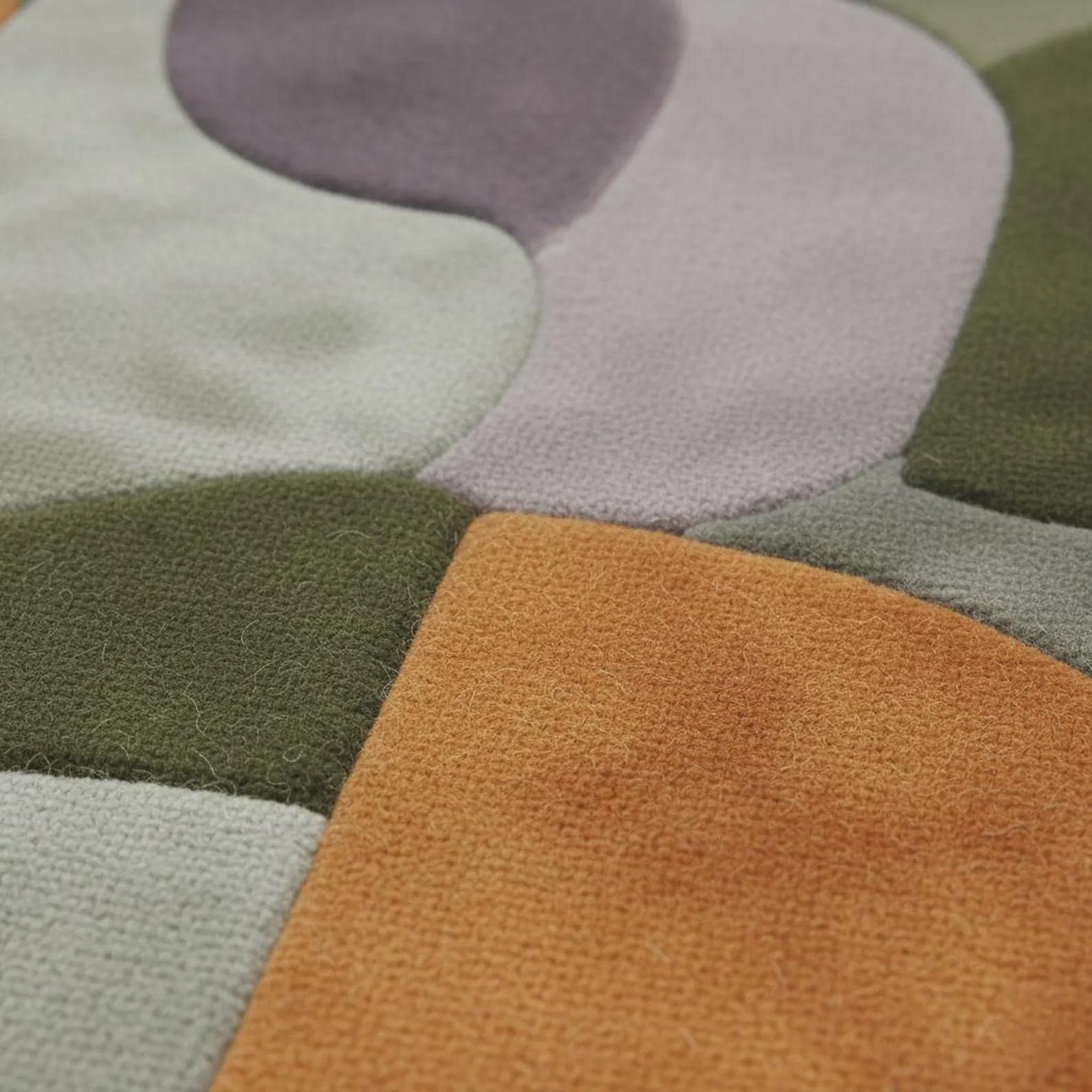 Geometric Color-Block Area Rug: Mid-Century Modern, Olive, Orange & Plum Teppich– Contemporary Living Room Area Carpet – Designer Rug