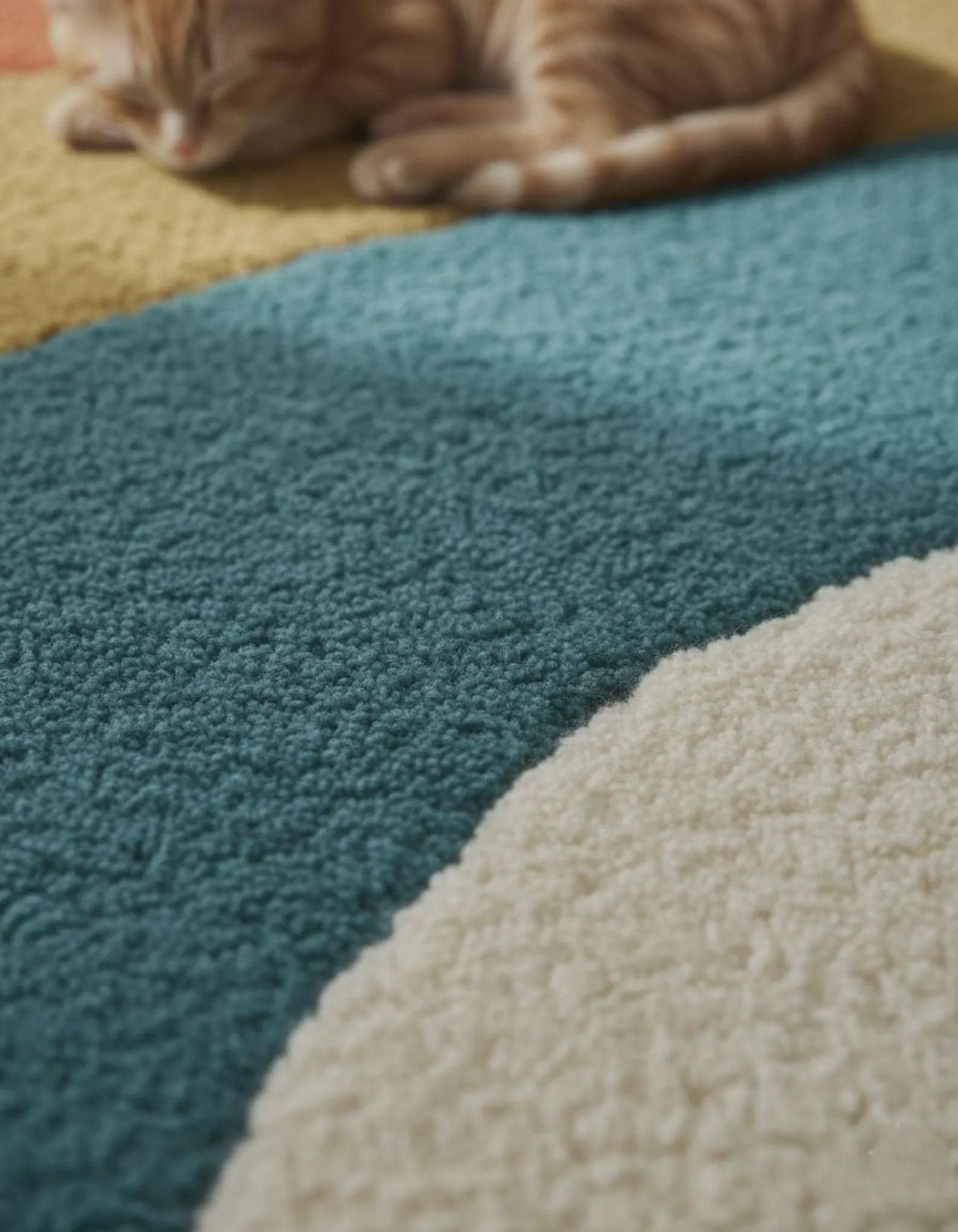 Retro Wavy Rug: Teal, Rust & Mustard Abstract Color-Block Teppich Rug