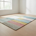 Hand-Tufted Wool Rug | Pastel Geometric Color-Block Area Rug - Colorful Designer Rug