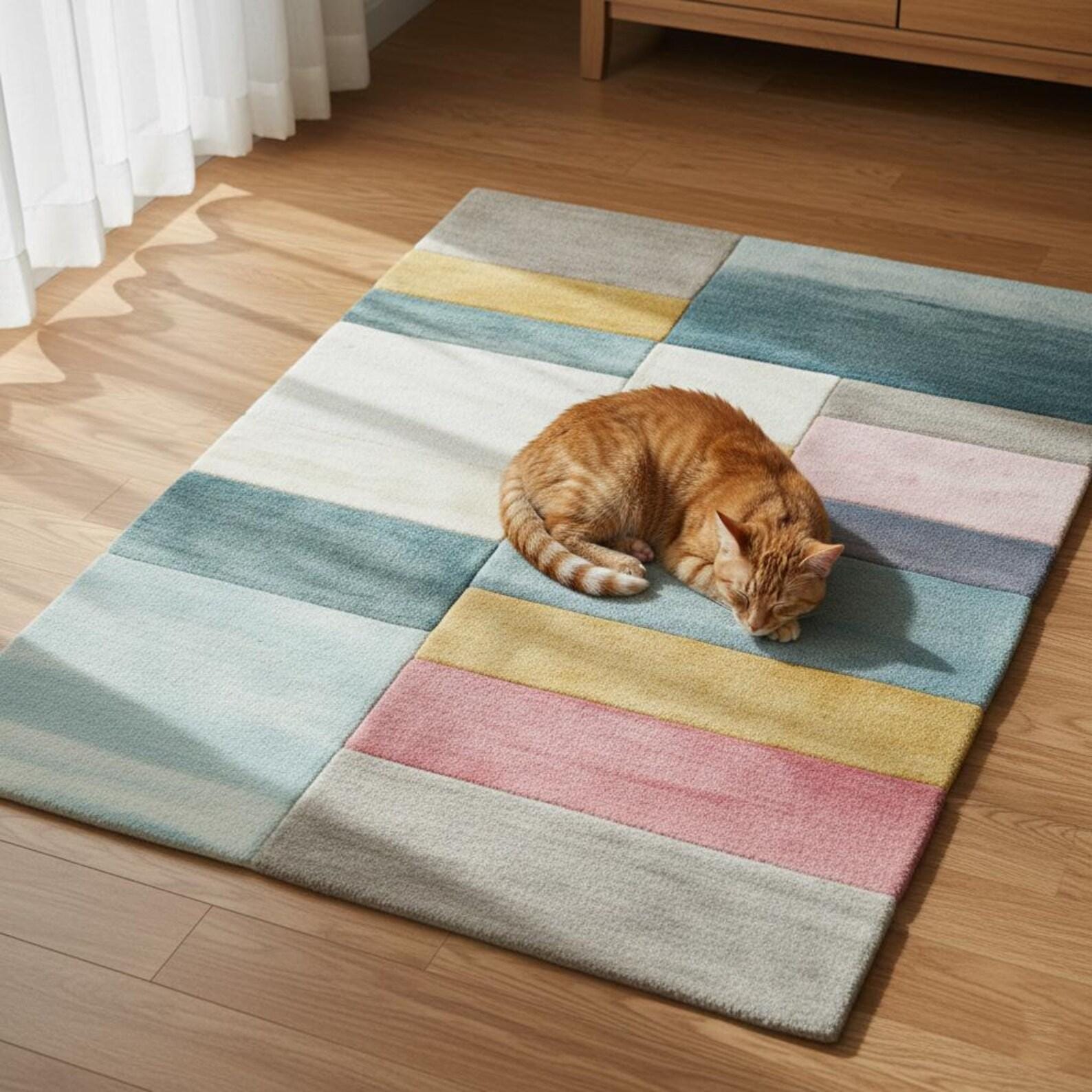 Hand-Tufted Wool Rug | Pastel Geometric Color-Block Area Rug - Colorful Designer Rug