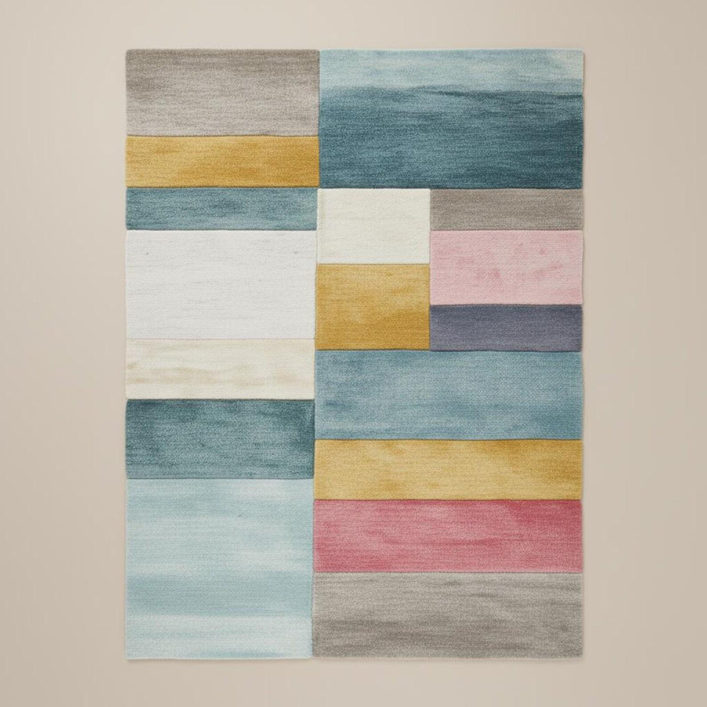 Hand-Tufted Wool Rug | Pastel Geometric Color-Block Area Rug - Colorful Designer Rug