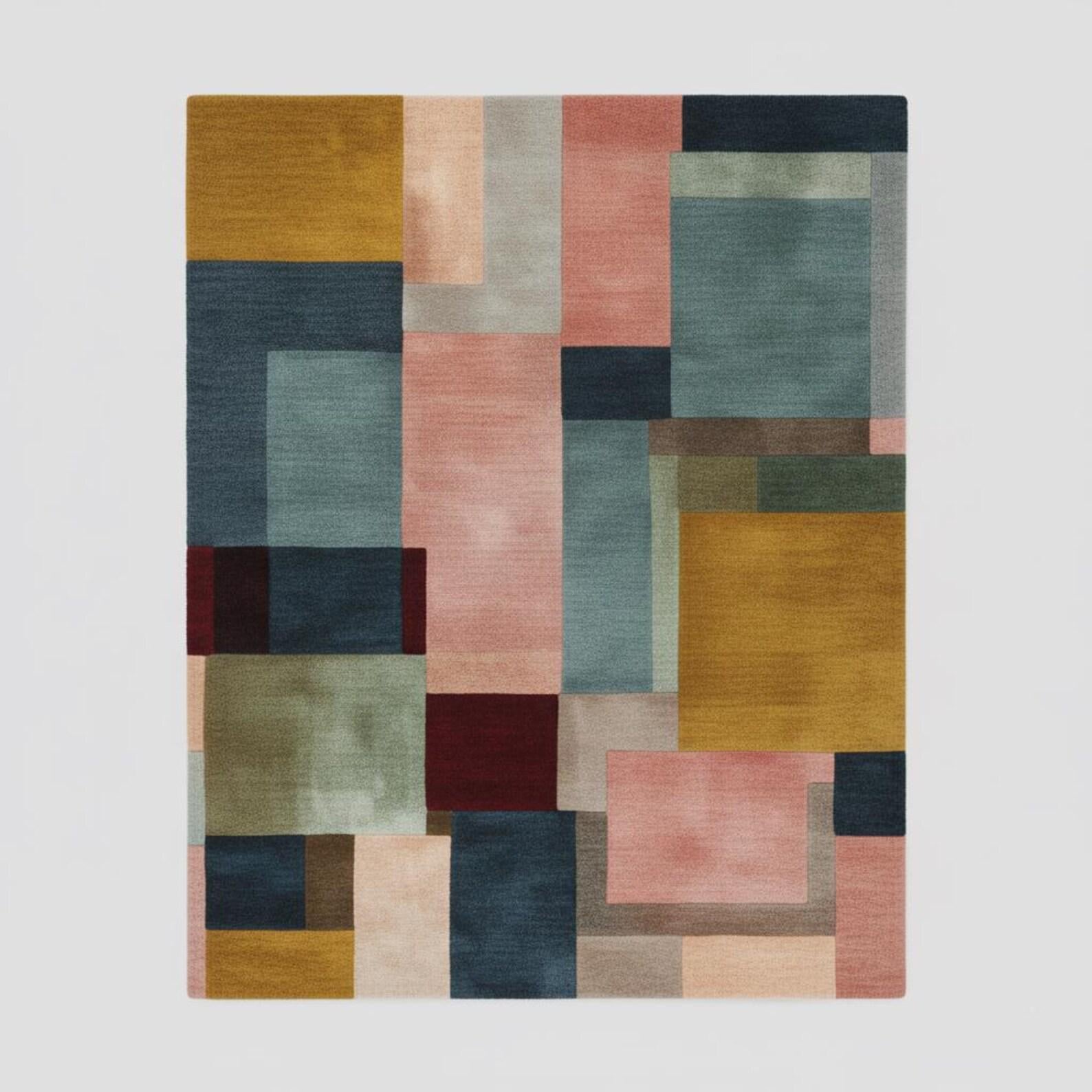Modern Abstract Wool Carpet – Artistic Hand-Tufted Rug with Bold Colors – Luxury Home Decor - Contemporary Art Rug
