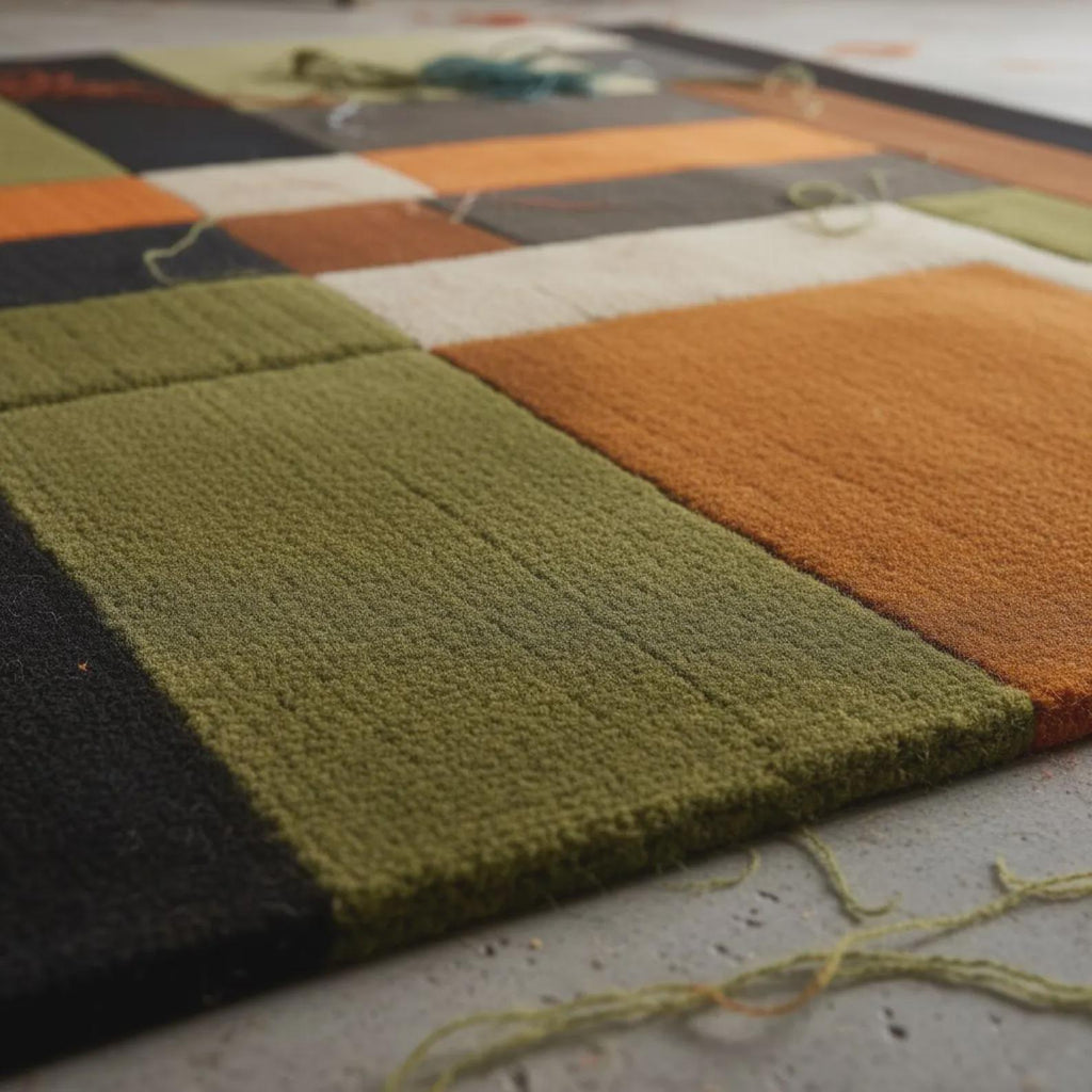 Handmade Wool Area Rug | Mid Century Modern Geometric Color Block | Contemporary Handmade Carpet