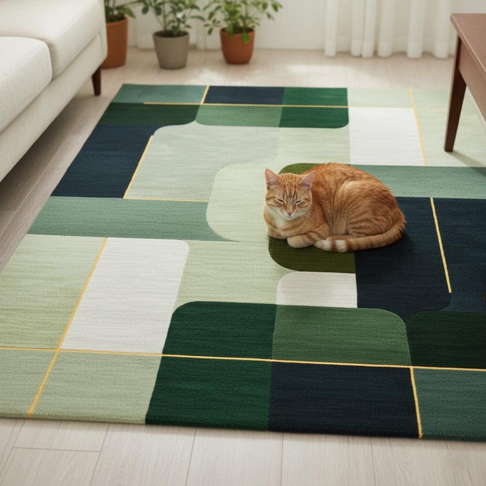 Hand Tufted Geometric Area Rug, Modern Green Wool Carpet, Mid Century Dining Room Rug, Scandinavian Contemporary Floor Rug