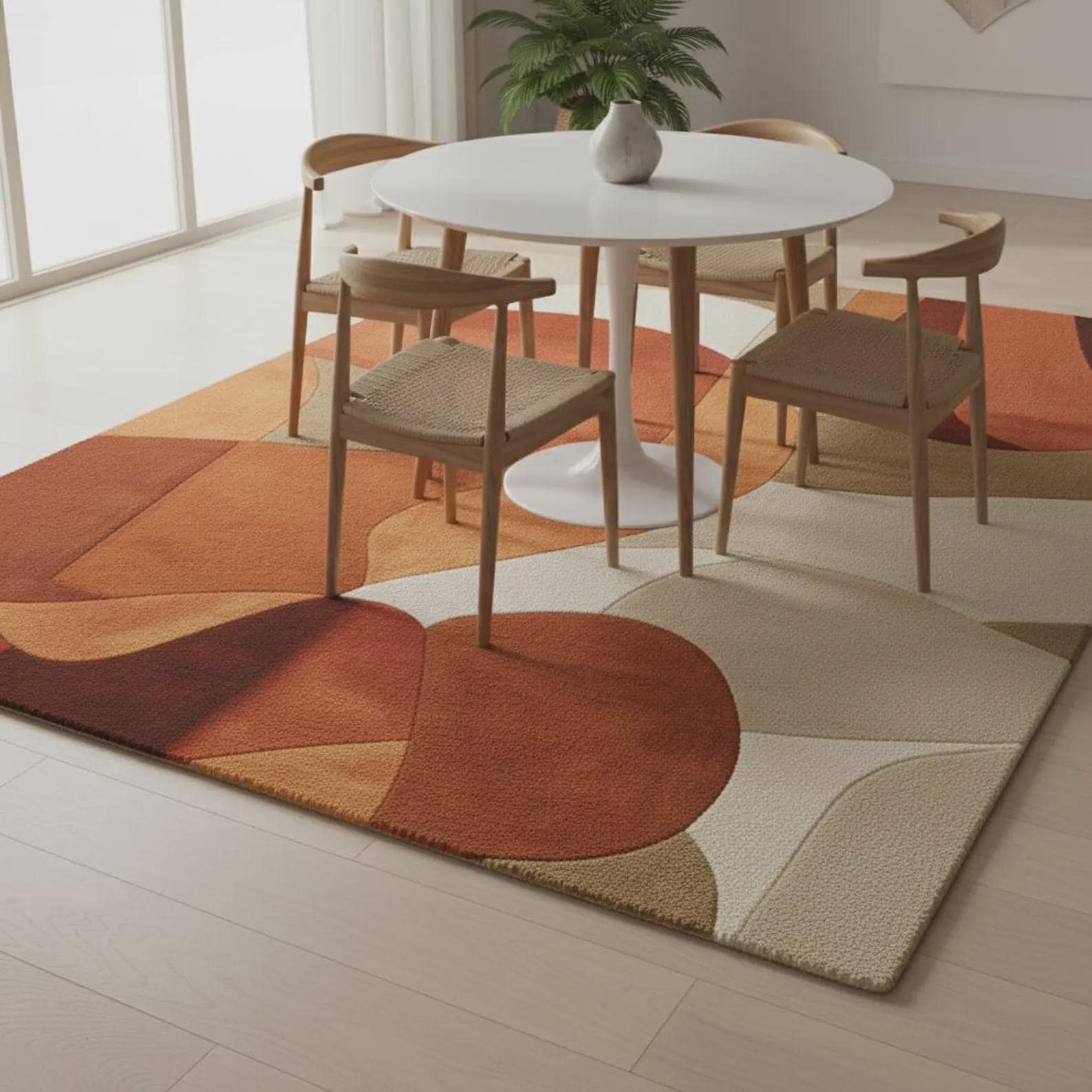 Terracotta Geometric Area Rug: Modern Abstract Home Decor Teppich | Contemporary Carpet | Handmade Floor Rug