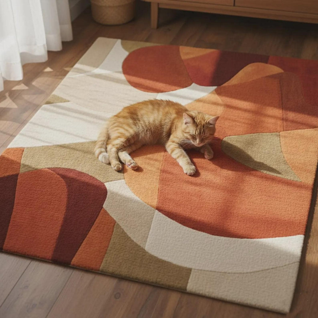 Terracotta Geometric Area Rug: Modern Abstract Home Decor Teppich | Contemporary Carpet | Handmade Floor Rug
