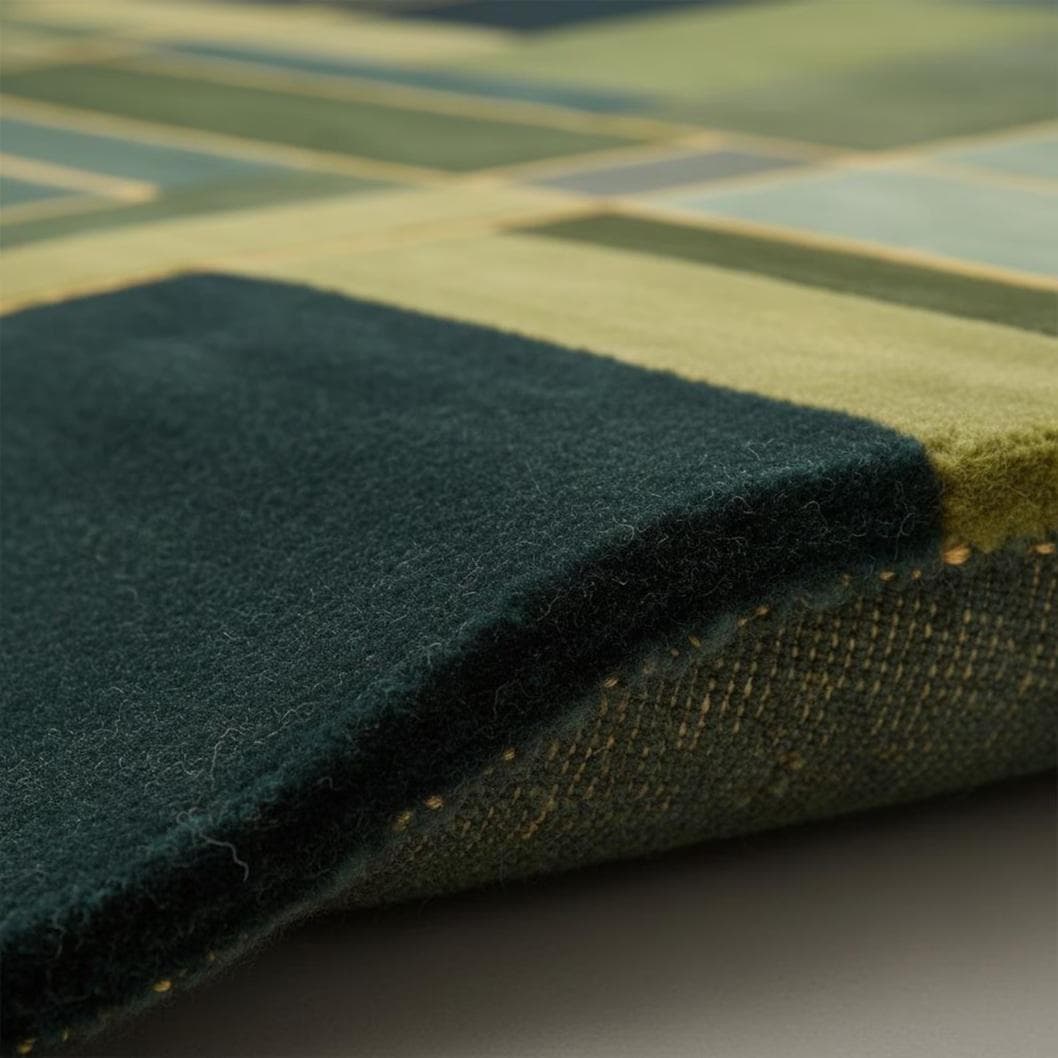 Green Geometric Area Rug – Modern Art, Teal Black Grey Contemporary Carpet, Designer Living Room Rug