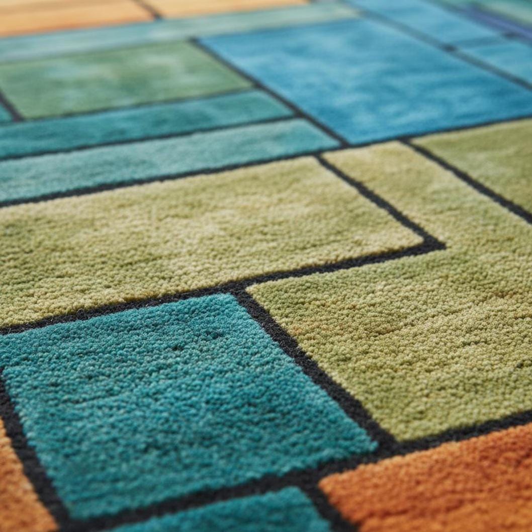 Geometric Block Rug – Teal Green Orange Modern Area Rug – Abstract Colorful Carpet Teppich