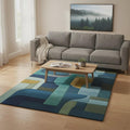 Geometric Block Area Rug: Mid-Century Modern Navy, Teal & Gold Teppich – Contemporary Stained Glass Carpet Teppich