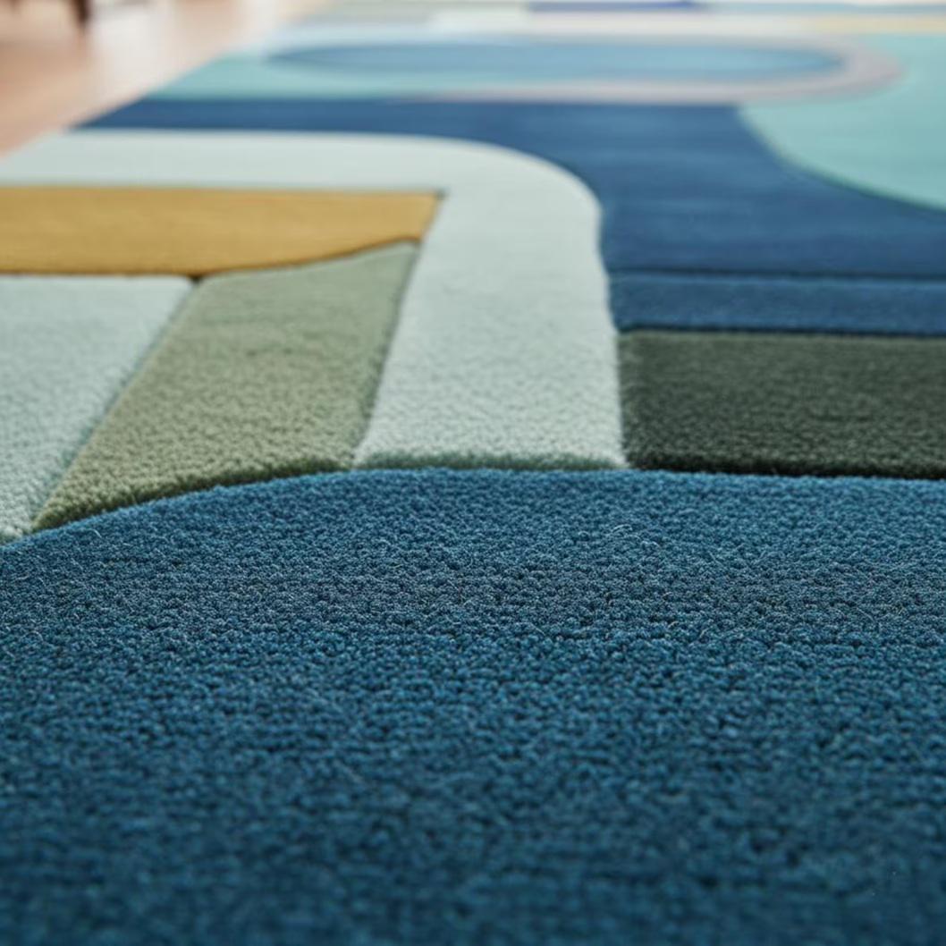 Geometric Block Area Rug: Mid-Century Modern Navy, Teal & Gold Teppich – Contemporary Stained Glass Carpet Teppich