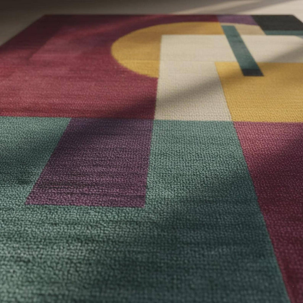Hand Tufted Wool Area Rug, Modern Geometric Green Carpet