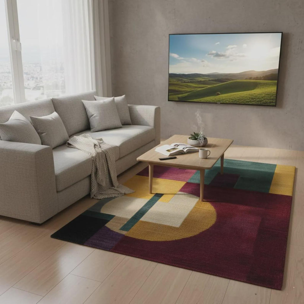 Hand Tufted Wool Area Rug, Modern Geometric Green Carpet