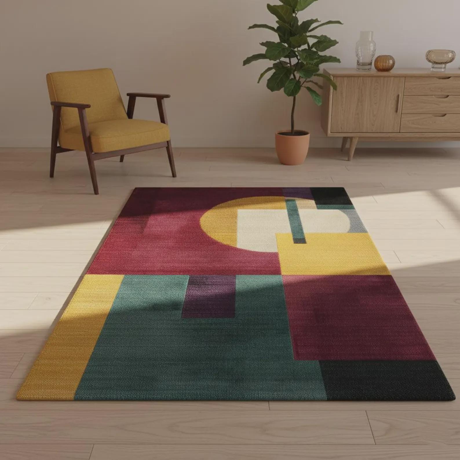Hand Tufted Wool Area Rug, Modern Geometric Green Carpet