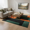 Abstract Geometric Block Rug – Teal Green Orange Modern Area Rug – Colorful Carpet Teppich