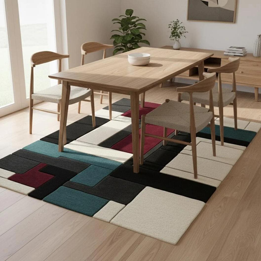 Mid Century Geometric Shag Rug Retro Brown Carpe | Designer Living Room Rug