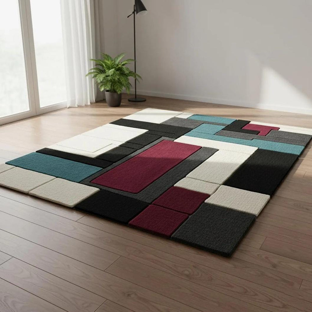 Mid Century Geometric Shag Rug Retro Brown Carpe | Designer Living Room Rug