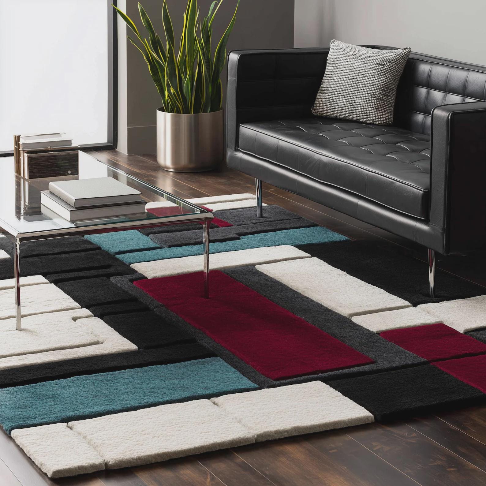 Mid Century Geometric Shag Rug Retro Brown Carpe | Designer Living Room Rug