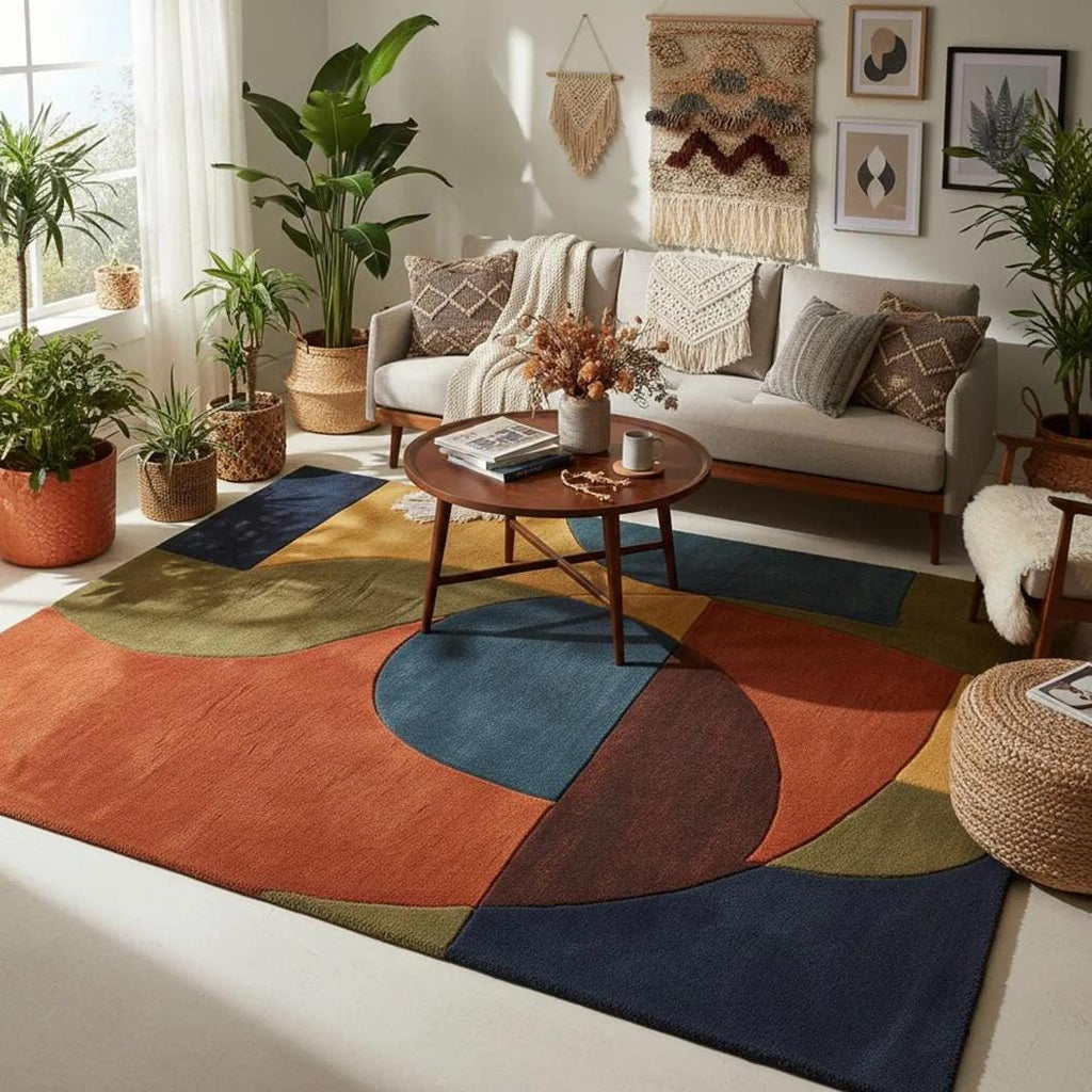 Hand-Tufted Wool Area Rug – Green Geometric Modern Design