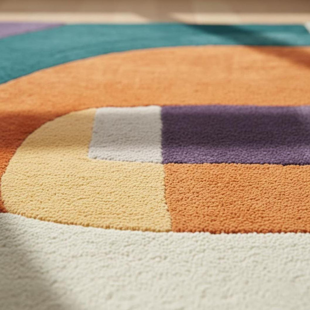 Hand-Tufted Wool Area Rug | Retro Geometric Patchwork | Area Rug