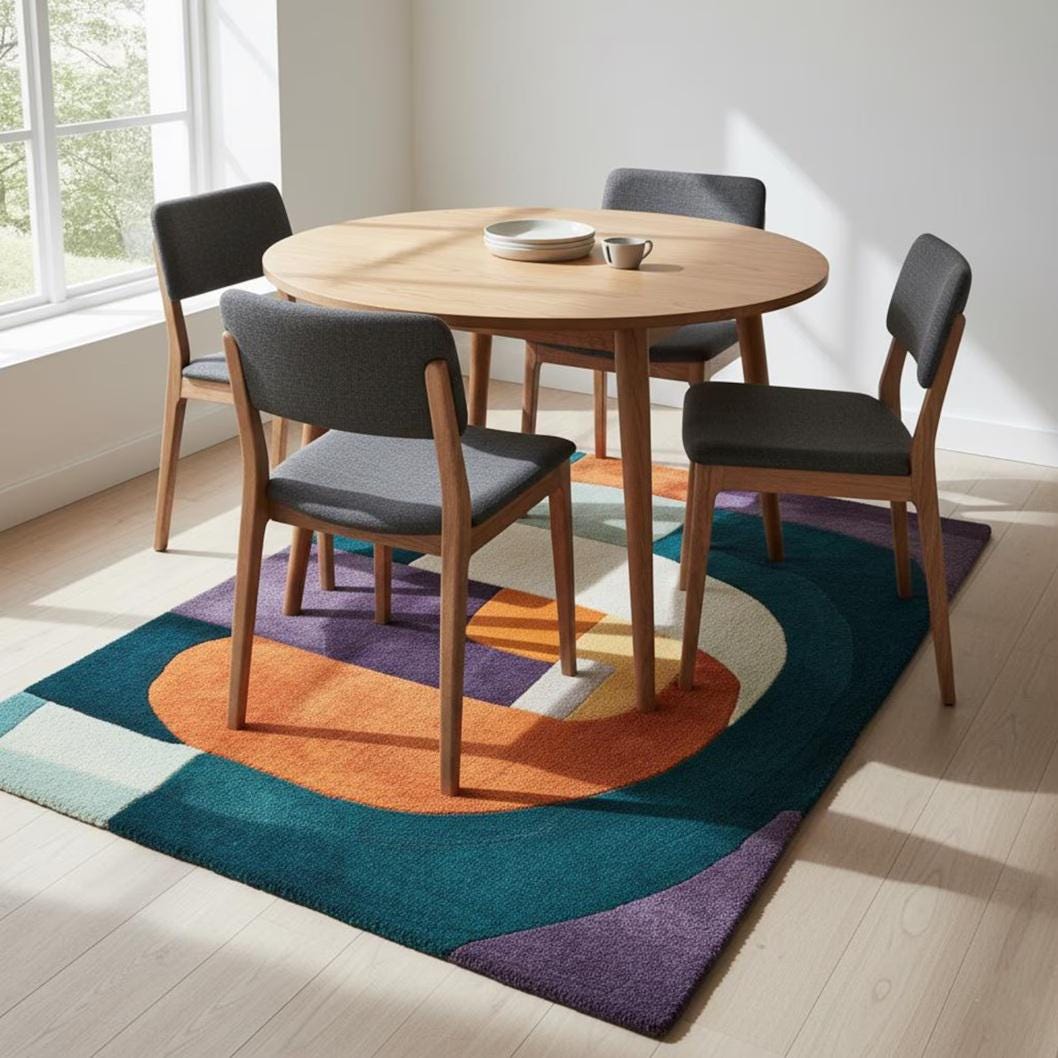 Hand-Tufted Wool Area Rug | Retro Geometric Patchwork | Area Rug