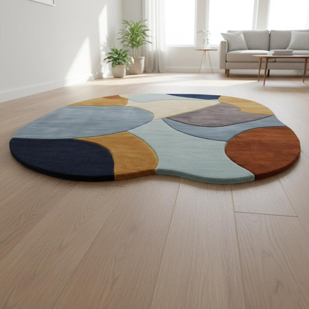 Irregular Hand-Tufted Wool Area Rug | Retro Geometric Patchwork