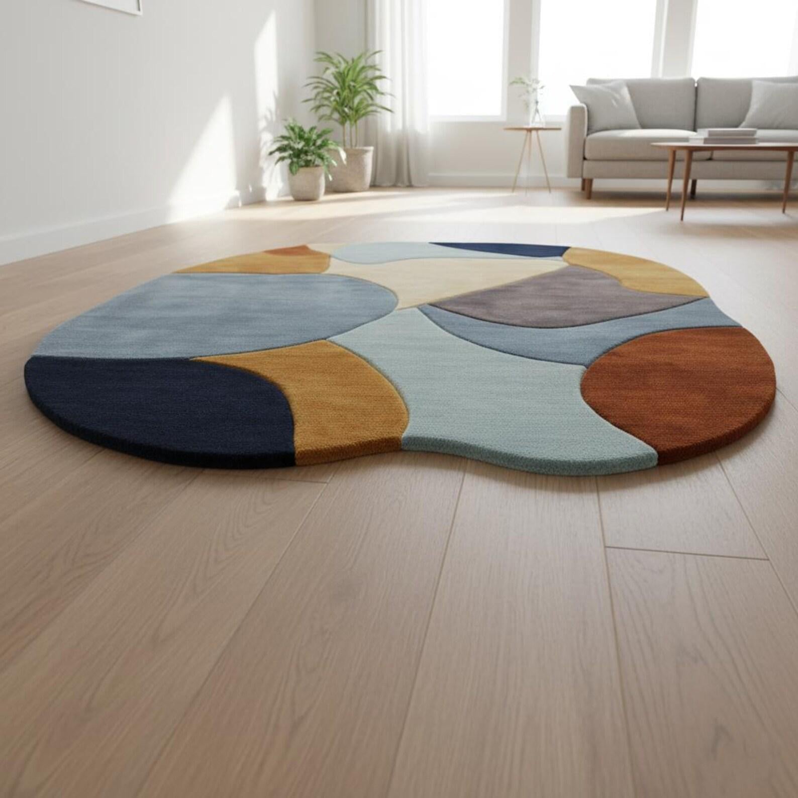 Irregular Hand-Tufted Wool Area Rug | Retro Geometric Patchwork
