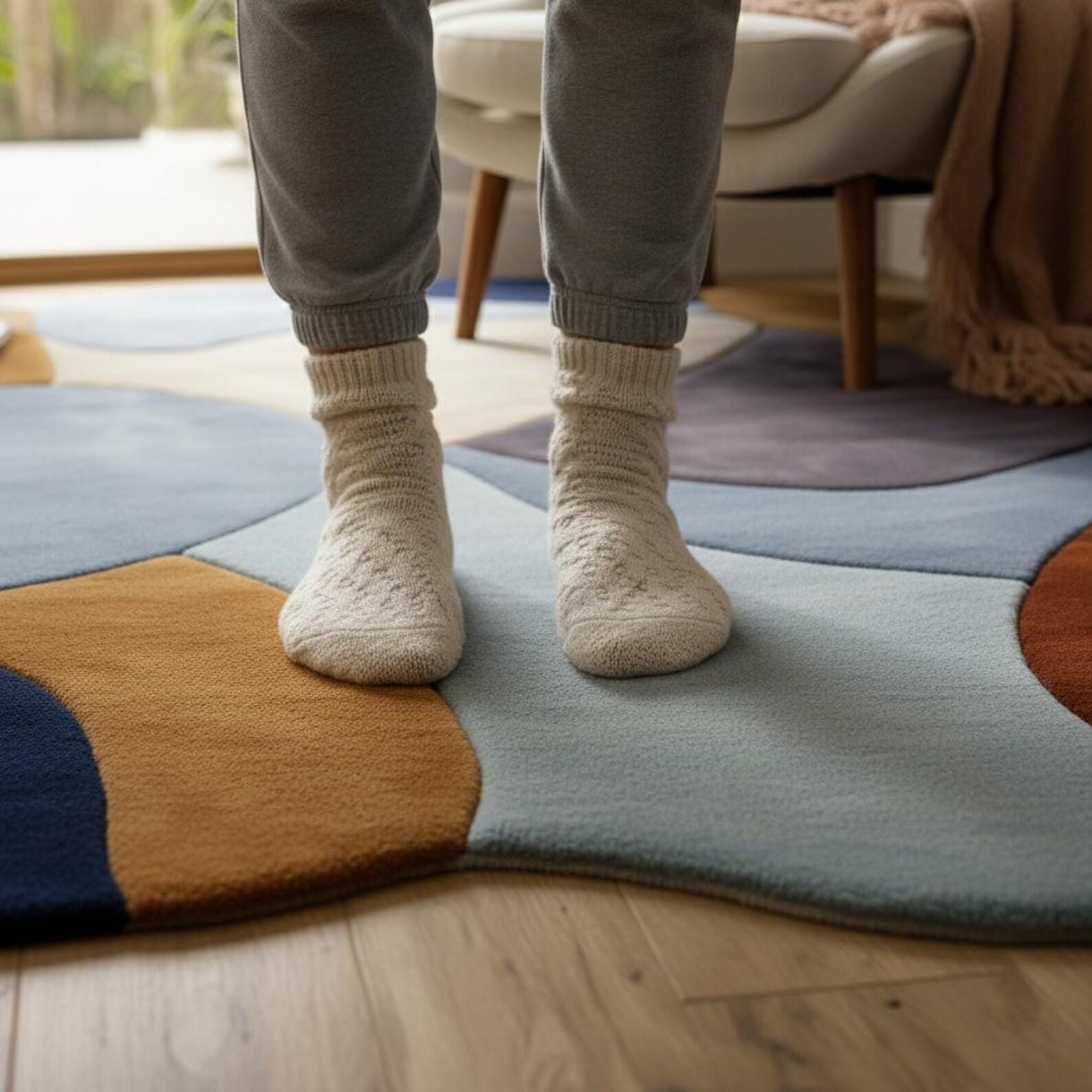 Irregular Hand-Tufted Wool Area Rug | Retro Geometric Patchwork