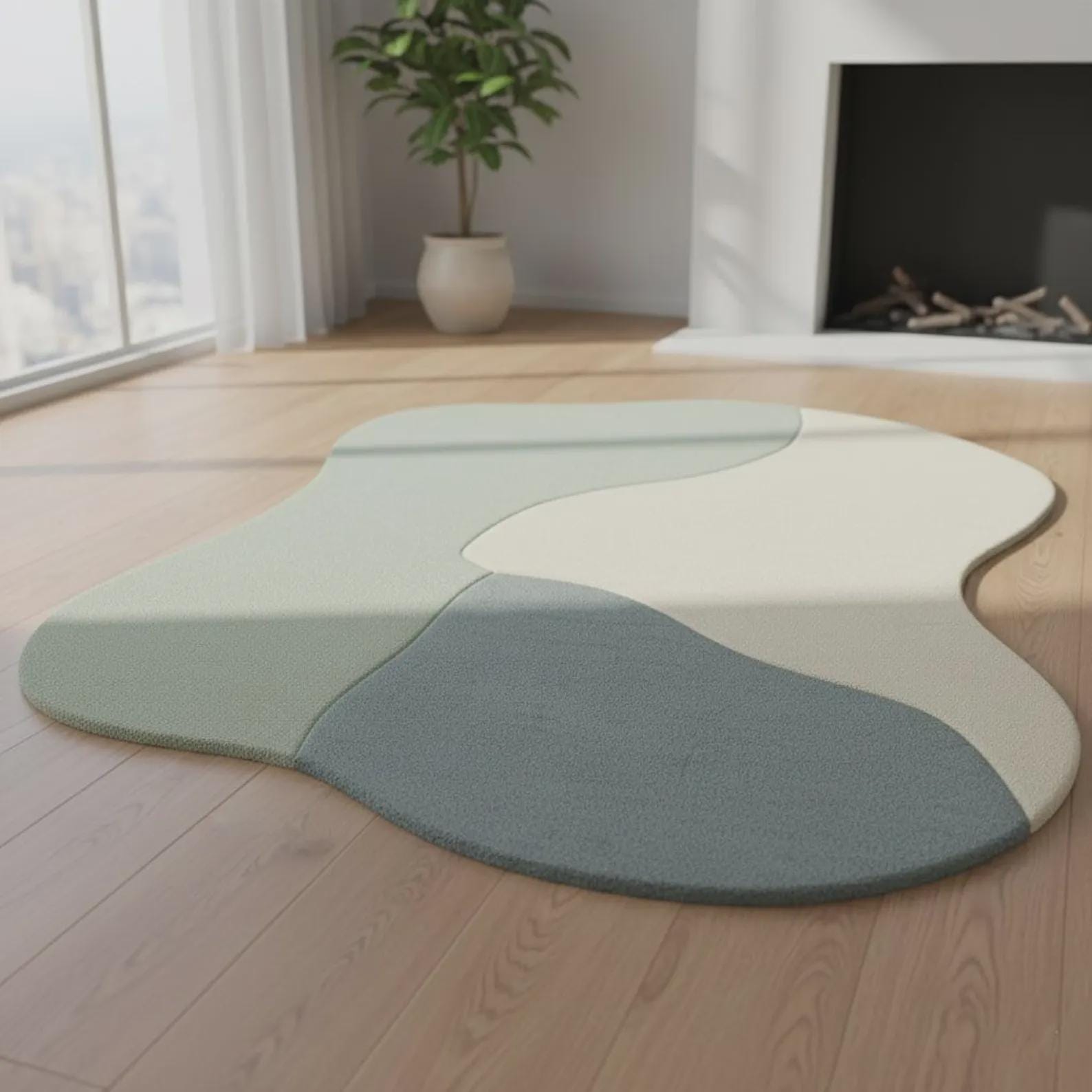 Handmade Wool Area Rug – Abstract Coastal Wave Design