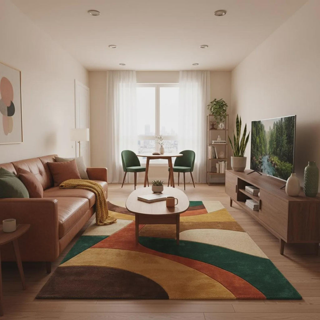 Mid Century Modern Abstract Retro Area Rug – Modern Geometric Design