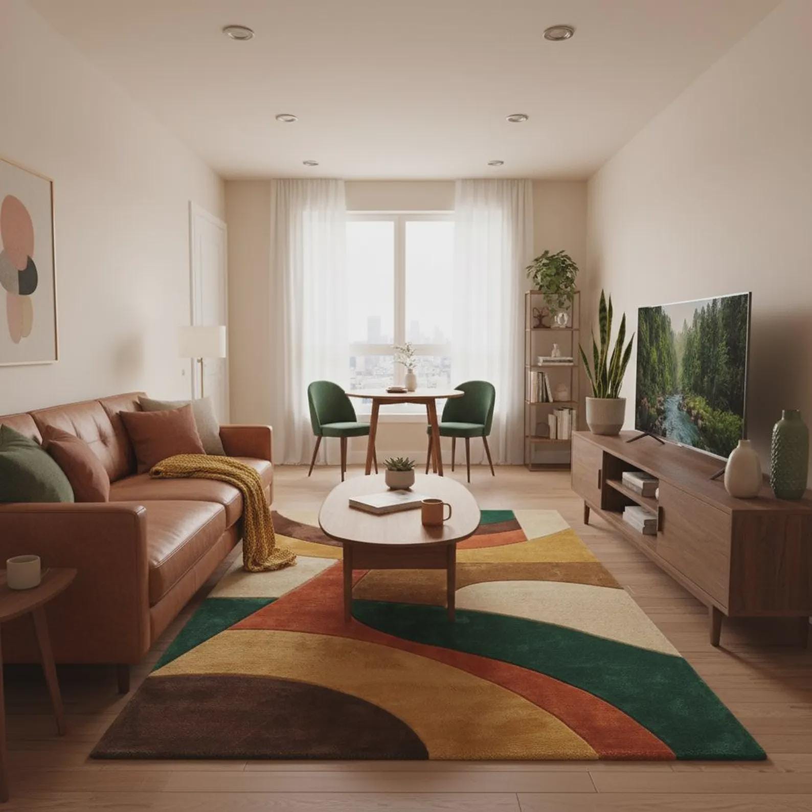 Mid Century Modern Abstract Retro Area Rug – Modern Geometric Design