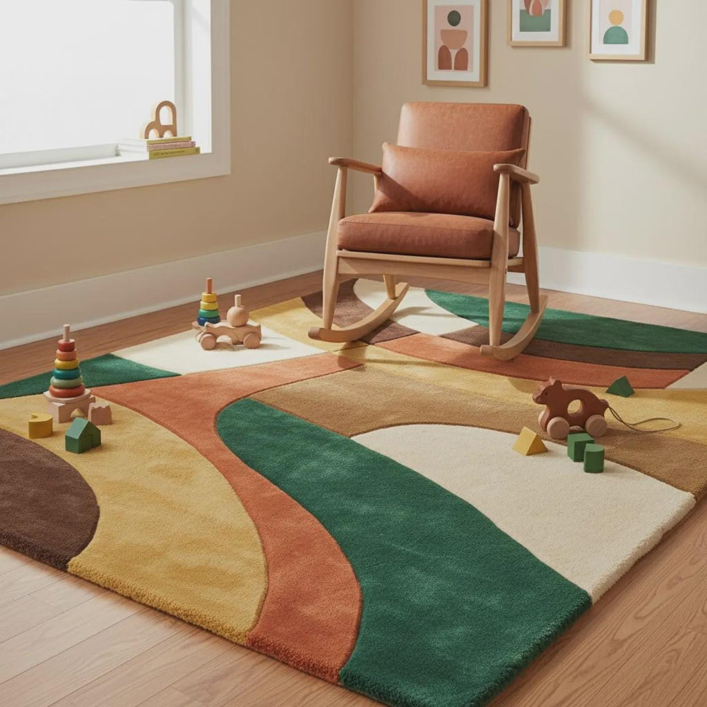 Mid Century Modern Abstract Retro Area Rug – Modern Geometric Design