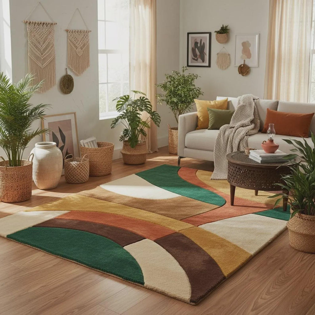 Mid Century Modern Abstract Retro Area Rug – Modern Geometric Design