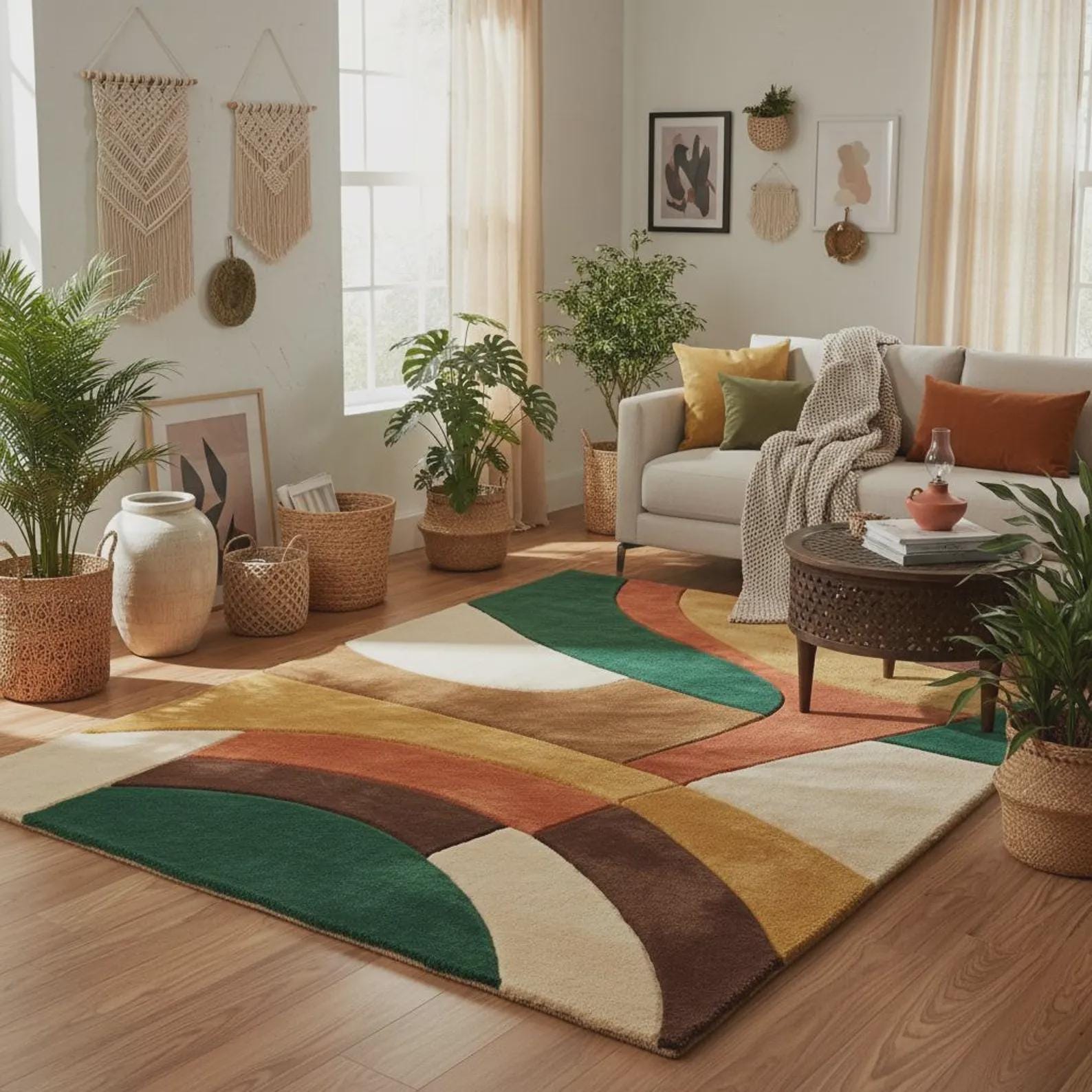 Mid Century Modern Abstract Retro Area Rug – Modern Geometric Design