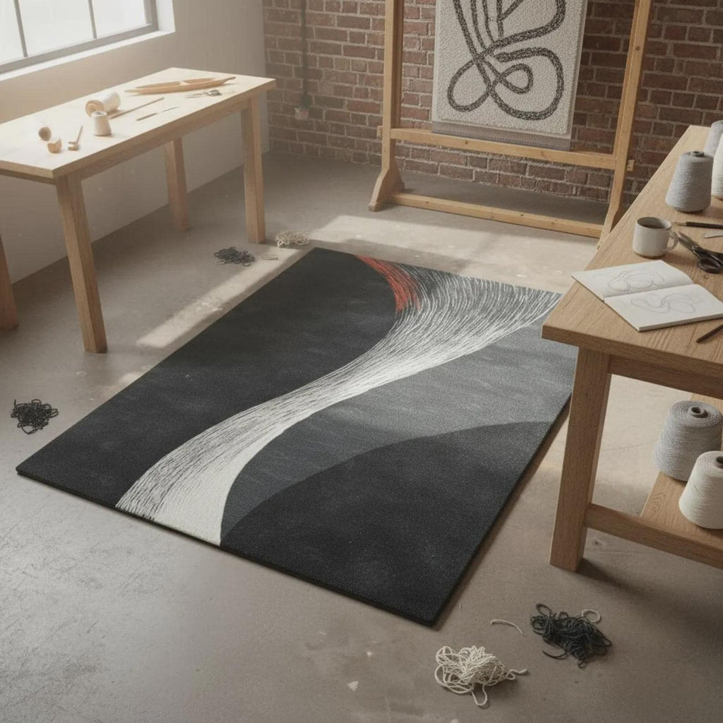 Grey Hand-Tufted Geometric Rug | Modern Abstract Block Design