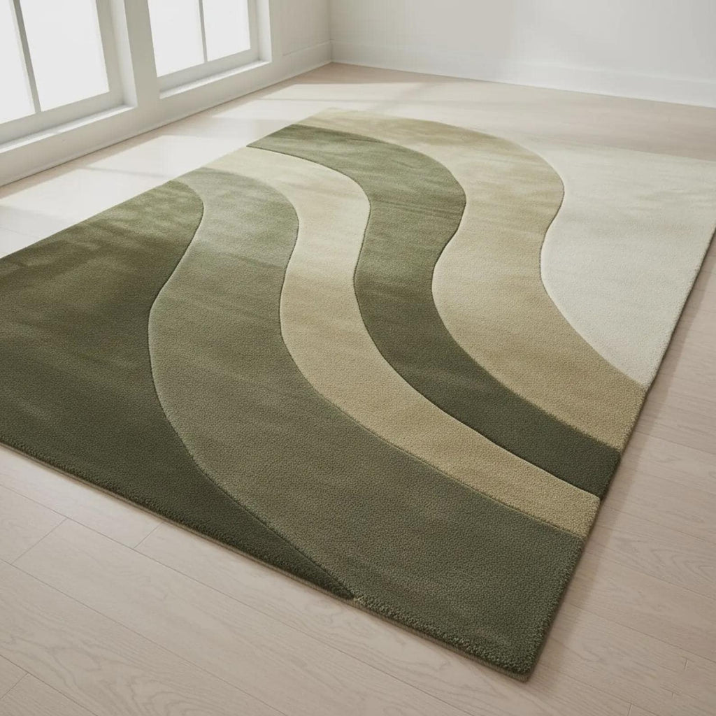 Handmade Wool Area Rug – Earthy Neutral Abstract Wavy Design