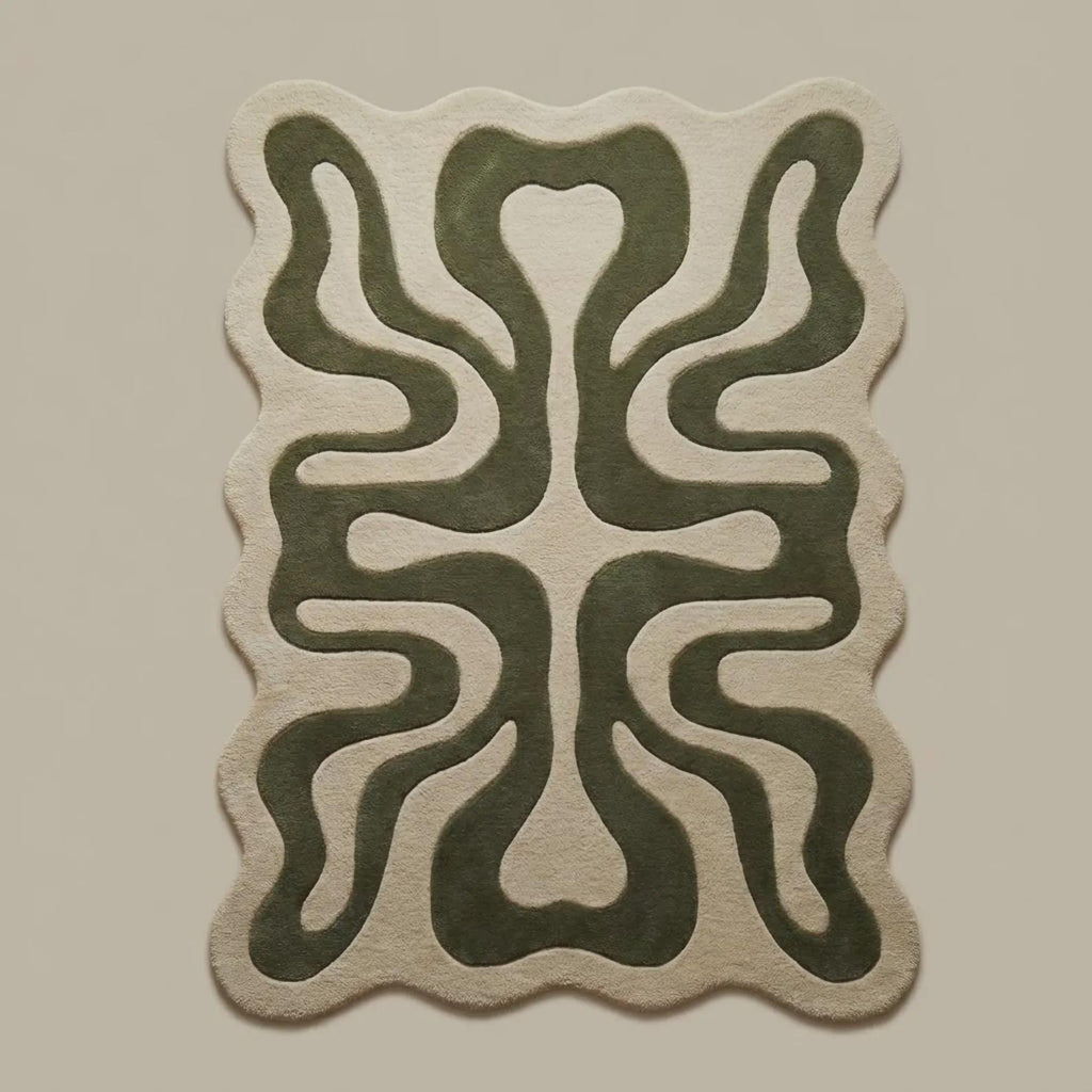 Hand-Tufted Wool Area Rug – Modern Geometric Design- Mid Century Modern Abstract Retro Area Rug