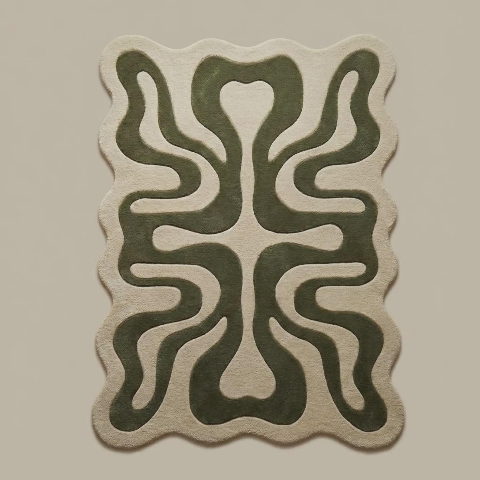Hand-Tufted Wool Area Rug – Modern Geometric Design- Mid Century Modern Abstract Retro Area Rug