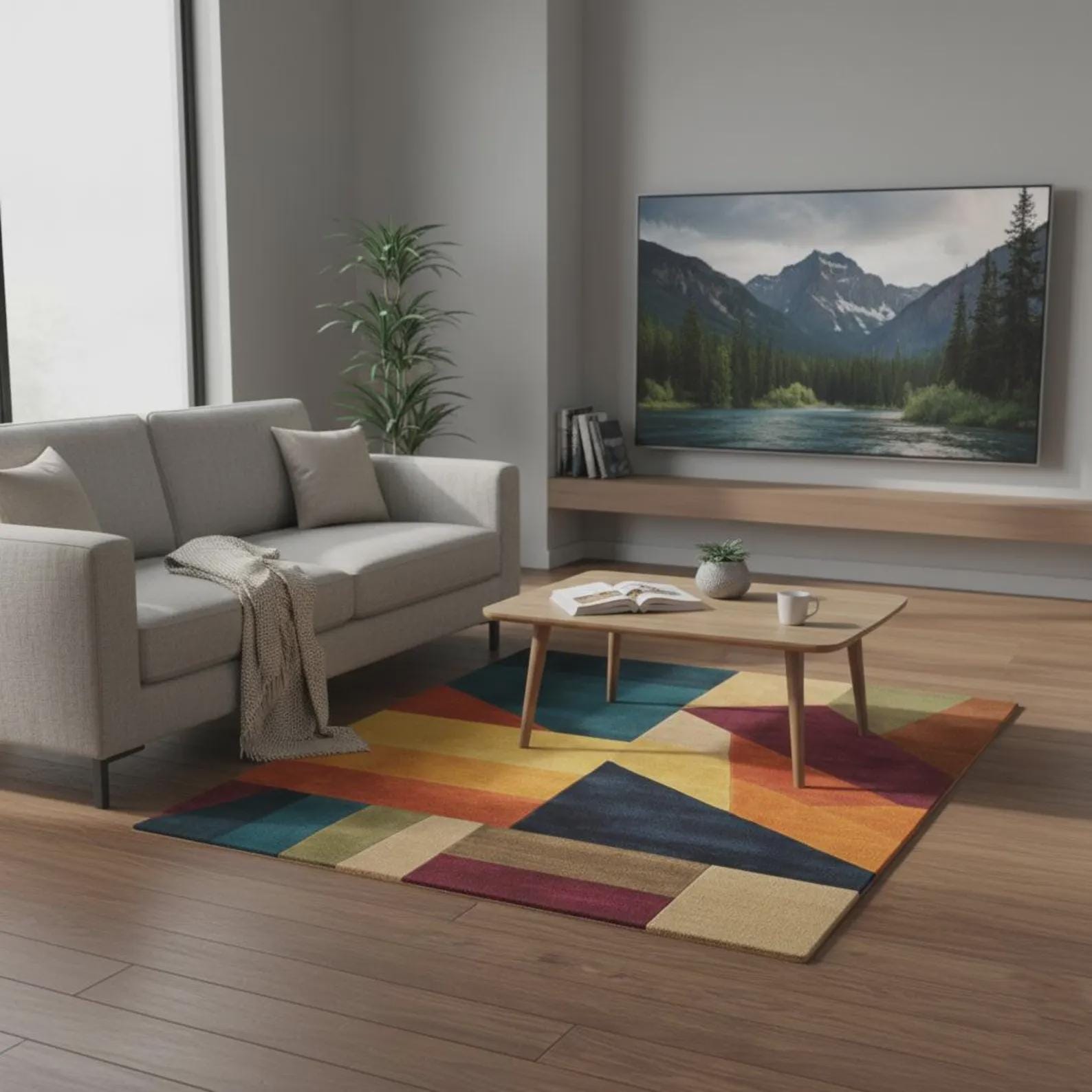 Geometric Abstract Area Rug – Modern Colorful Patchwork Wool Carpet for Contemporary Living Spaces | Floor Rug